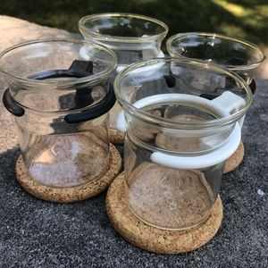 Vintage Bodum glass coffee mugs w/ cork coasters
